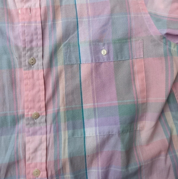 Vintage Colours by Alexander Julian Pastel Plaid Short  Sleeve Button Up - Small - Picture 3 of 7